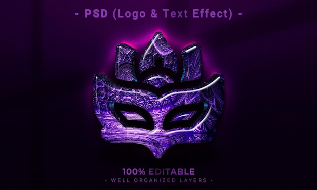 Eine lila Maske mit dem Wort PSD darauf