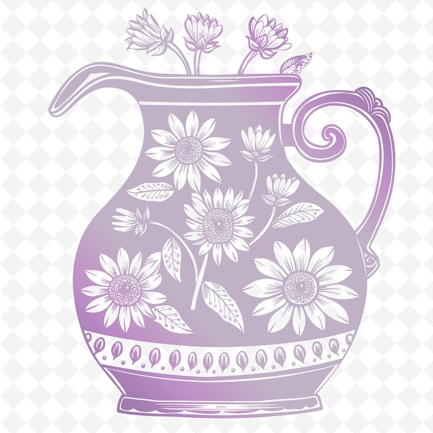PSD eine lila vase mit blumen darauf und dem wort 