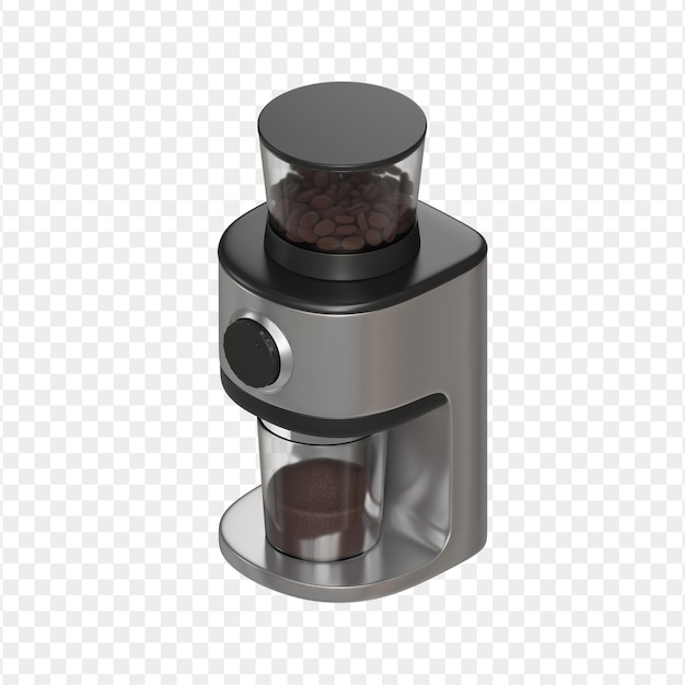 eine moderne elektrische Kaffeemühle mit einem durchsichtigen Deckel, auf dem geröstete Kaffeebohnen zu sehen sind