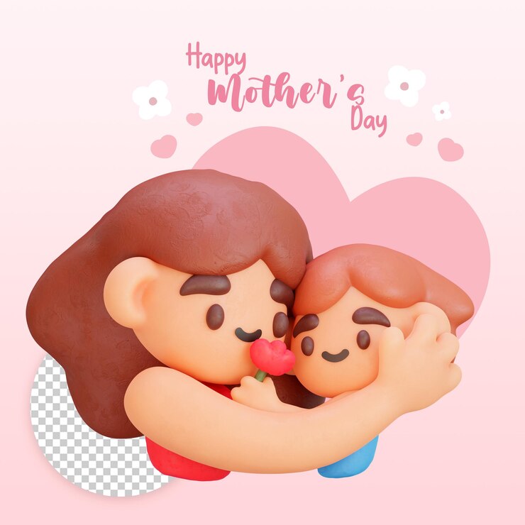 Eine Mutter und ein Kind, die sich mit den Wörtern glücklicher Muttertag darauf umarmen.