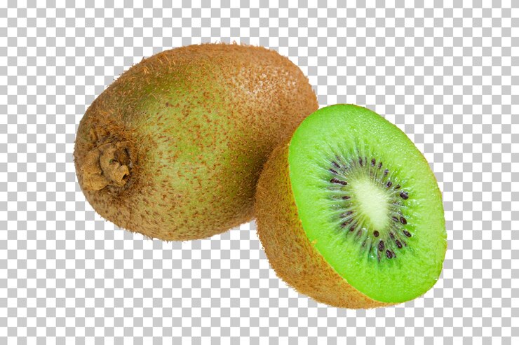 PSD eine nahaufnahme einer kiwi mit einer scheibe, die das grüne fleisch zeigt