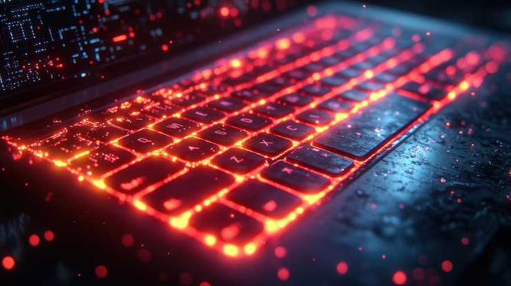 PSD eine nahaufnahme einer leuchtend roten laptop-tastatur