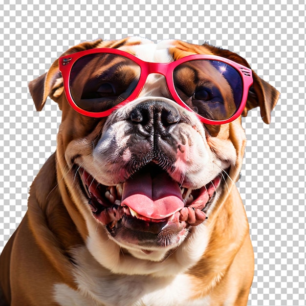 PSD eine nahaufnahme eines glücklichen englischen bulldogs mit sonnenbrille, ein wunderschöner hund, der für den sommerstrand bereit ist.