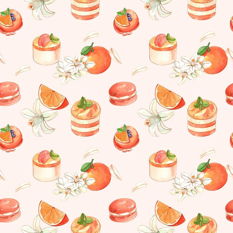 PSD eine nahtlose aquarell-illustration von desserts mit orangengeschmack