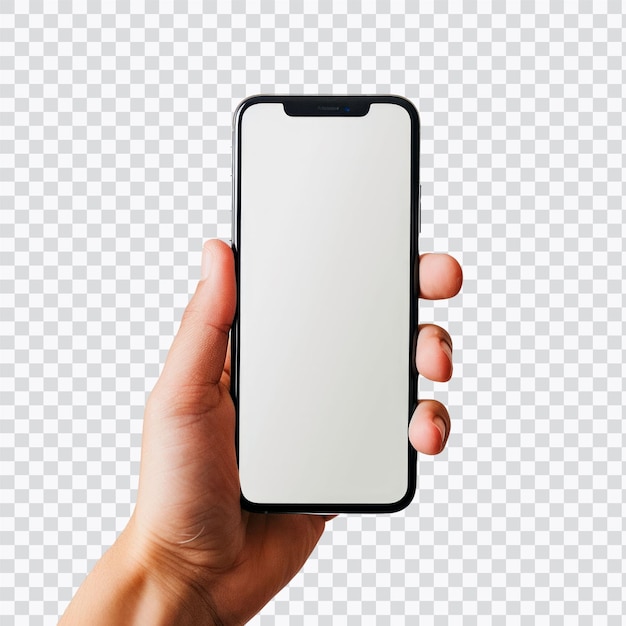 Eine Person, die ein leeres Smartphone mit einem sauberen Bildschirm hält, ideal für die Darstellung von App-Designs oder digitalen Inhalten
