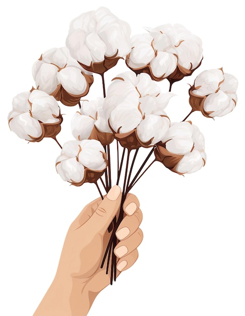 Eine Person hält einen Strauß Baumwollblumen. Kunstillustration