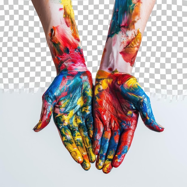 PSD eine person mit farbe an den händen wird mit verschiedenen farben bemalt