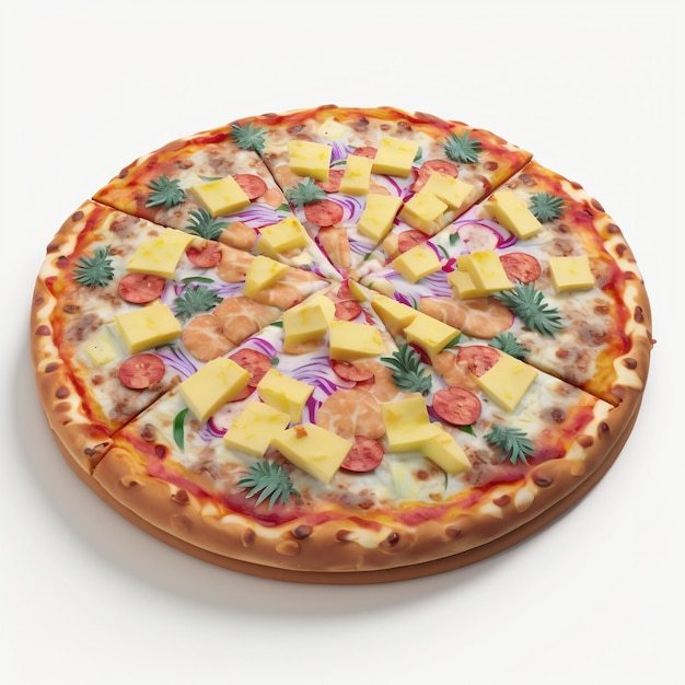 Eine Pizza mit Ananas und Ananas darauf.