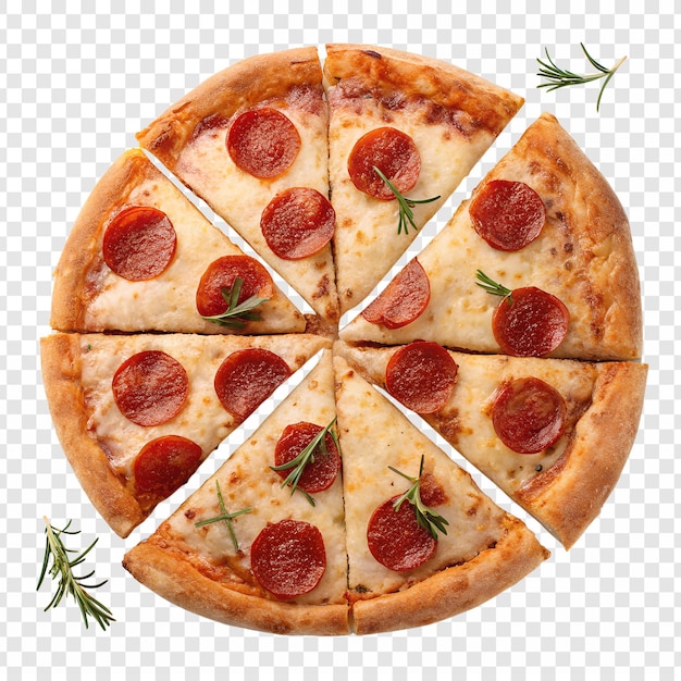 eine Pizza mit einer ausgeschnittenen Scheibe, von der eine Scheibe fehlt