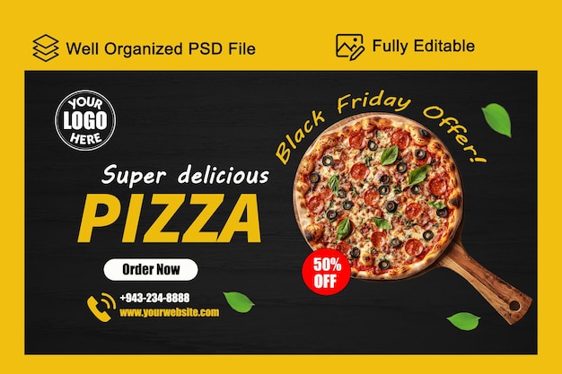 eine Pizza-Schachtel mit der Aufschrift Black Friday Black Friday Sale auf der Vorderseite