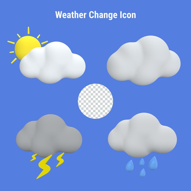 PSD eine reihe von 3d-wetterwechselsymbolen auf blauem hintergrund