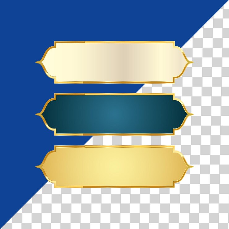 PSD eine reihe von goldenen und blauen schildern mit einem blauen rand und einem blauen hintergrund mit einem weißen hintergrund