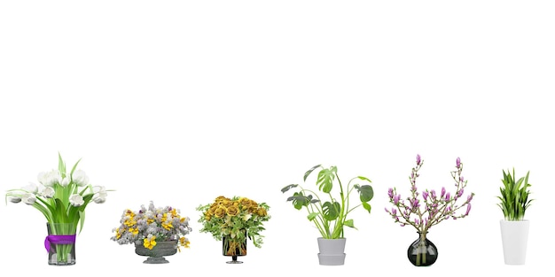 Eine Reihe von Töpfen mit Blumen darauf ist mit dem Wort „Garten“ beschriftet