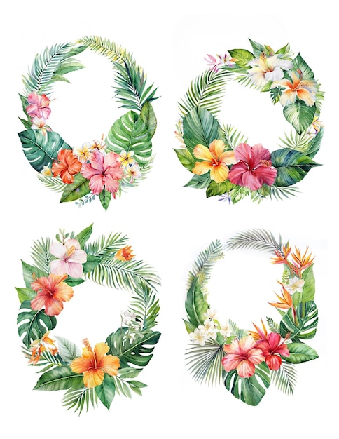 eine Reihe von tropischen Blumenmustern