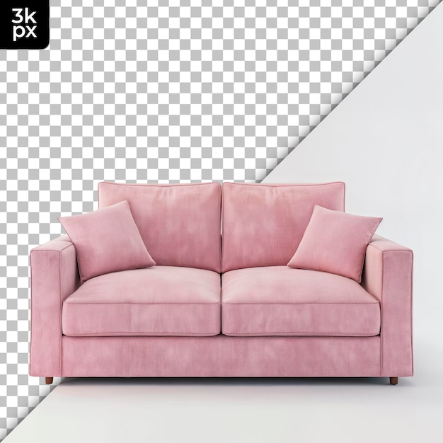 Eine rosa couch mit schwarz-weißem hintergrund mit den buchstaben kx auf der unterseite