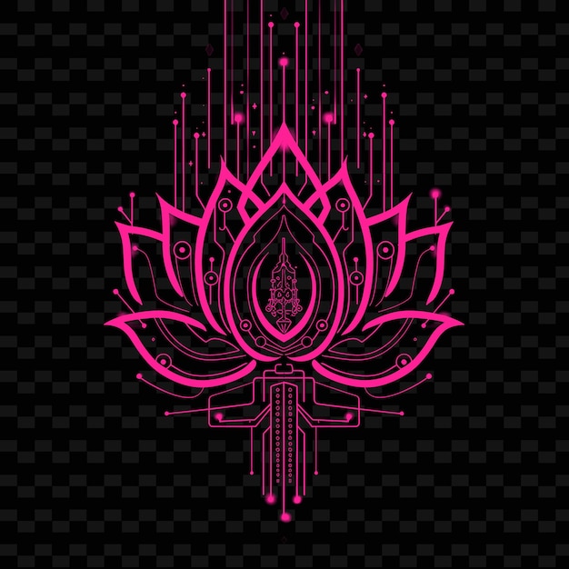 Eine rosa lotusblume mit einem symbol einer lotusblume auf einem schwarzen hintergrund