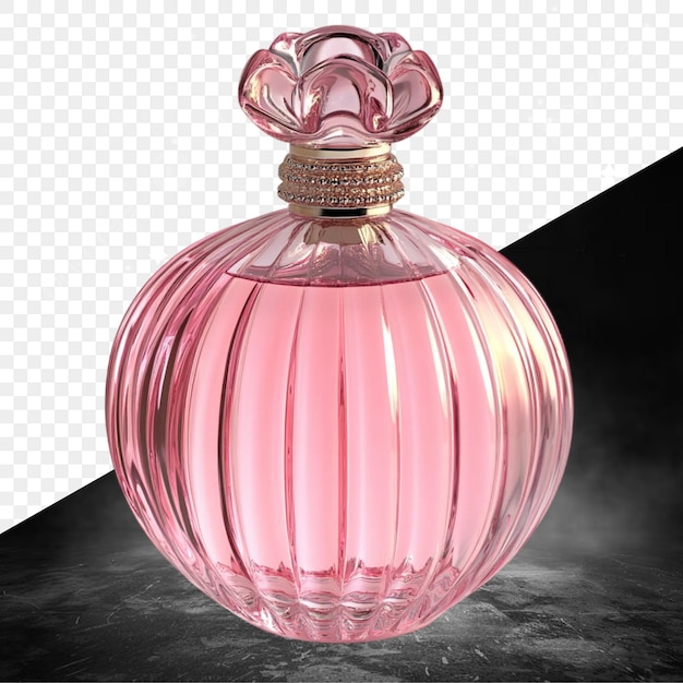 eine rosa Parfümflasche mit einer goldenen Spitze