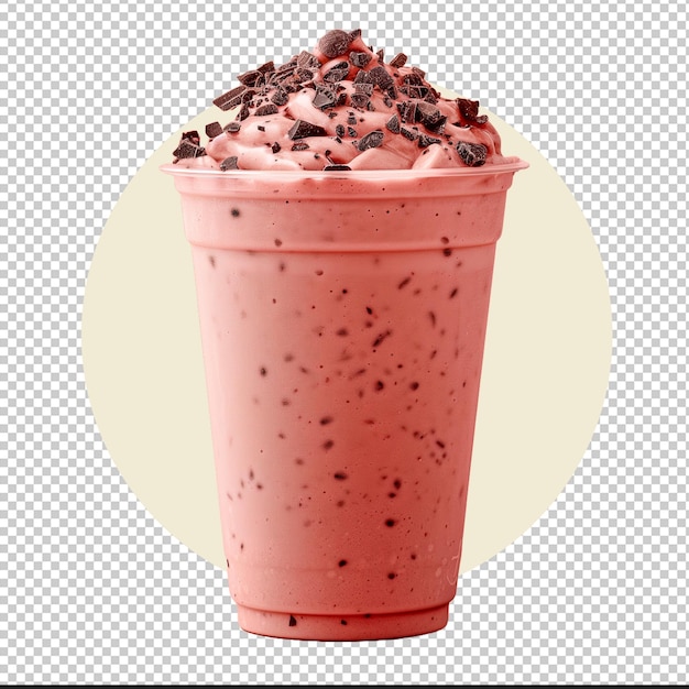 PSD eine rosa tasse schokoladenmilchshake mit einer rosa tasse chocolate-chips