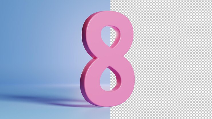 Eine rosa Zahl 8 mit einem blauen Hintergrund.