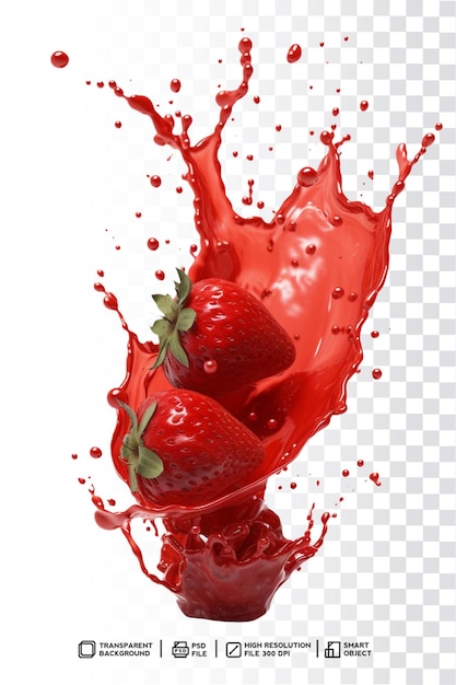 Eine rote Erdbeere, die in einen Spritzer Flüssigkeit spritzt