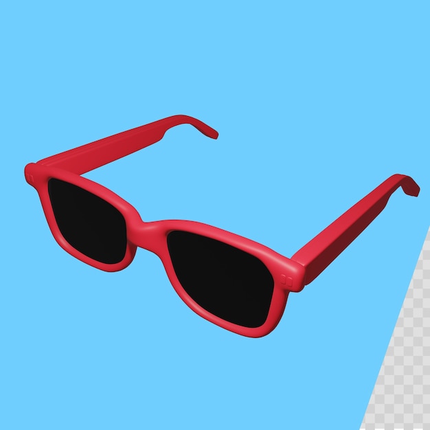 Eine rote Sonnenbrille mit schwarzem Rahmen und weißem Hintergrund.