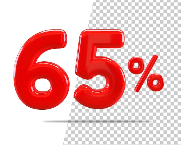 Eine rote Zahl 65 Prozent mit einer Hälfte der Zahl 65 Prozent auf transparentem Hintergrund.