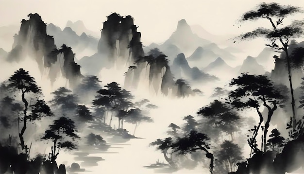 PSD eine ruhige chinesische landschaft abstrakte kunst
