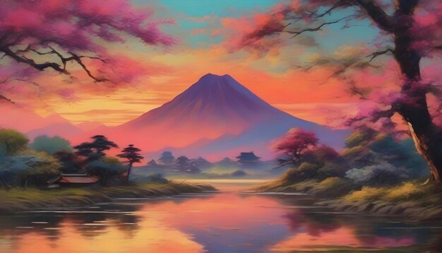 Eine ruhige japanische naturlandschaft abstrakte kunst