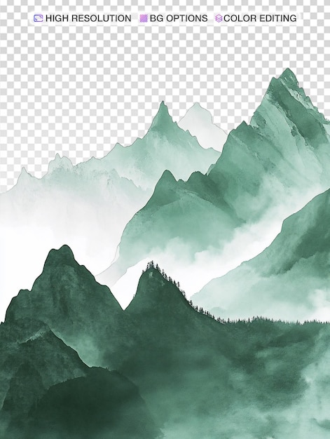 Eine ruhige, minimalistische chinesische Landschaft mit Gipfeln und ruhiger Atmosphäre