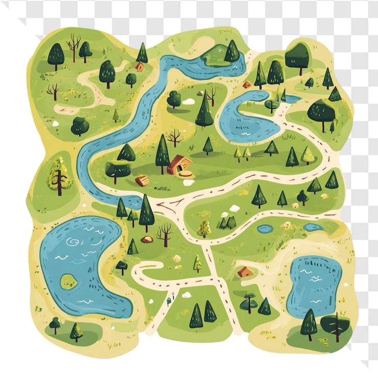 PSD eine ruhige parklandschaft, wunderbare wege, kurvenreiche flüsse, fröhliche abenteuer erwarten.