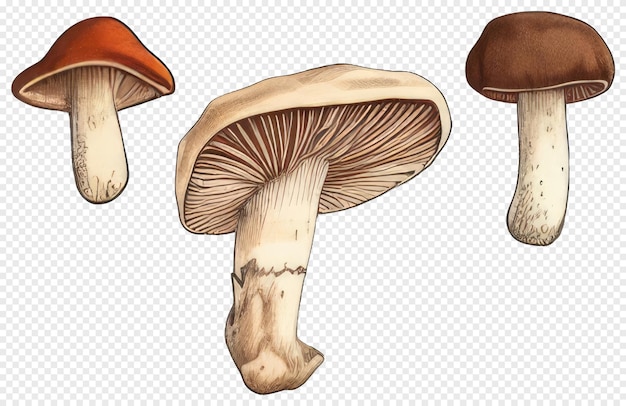 PSD eine sammlung bunter rostender pilze im png-format, clipart-illustration