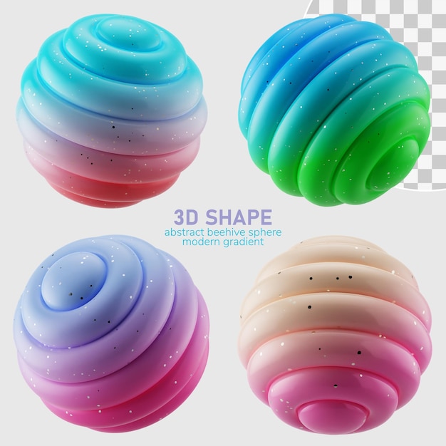 Eine Sammlung von 3D-Bienenstock-Kugelkugeln in abstrakter Form mit modernem Farbverlauf