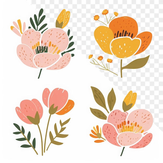 eine Sammlung von Blumen, darunter eine mit gelber und orangefarbener Farbe