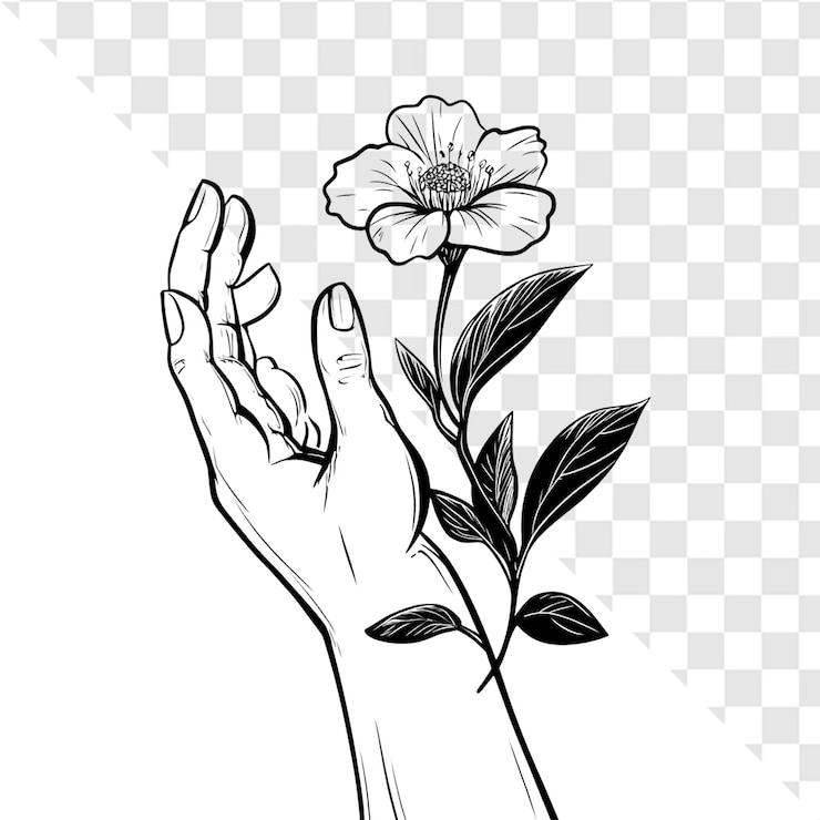 PSD eine sanfte hand wiegt eine zarte blume, ein friedlicher moment der schönheit der natur.