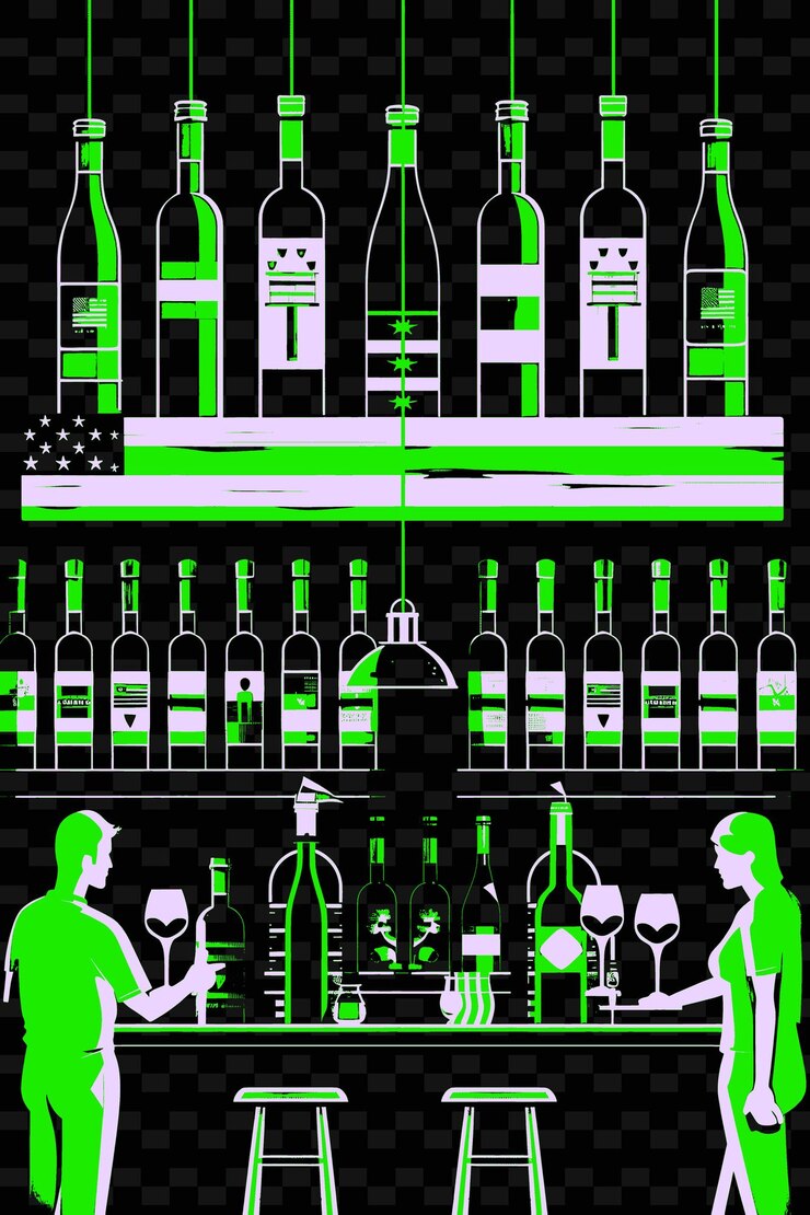 PSD eine schauplatz für eine weinprobe mit menschen, die weine probieren amerika kreative illustrations-idee-designs