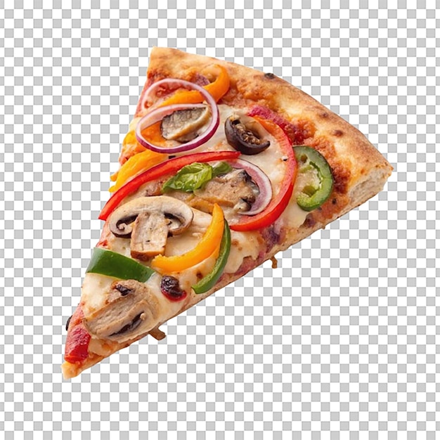Eine Scheibe Veggie-Pizza mit Pilzen, Pfeffer und Zwiebeln