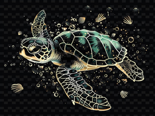 PSD eine schildkröte schwimmt im ozean und ist eine zeichnung einer schildkrötze