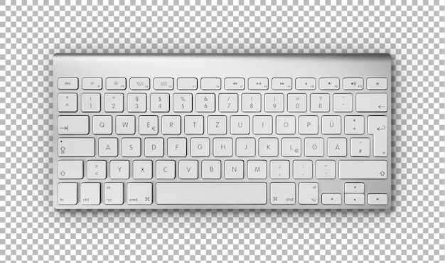 Eine schlanke moderne Tastatur mit einem minimalistischen Design mit einem Standard-QWERTY-Layout und Funktionstasten