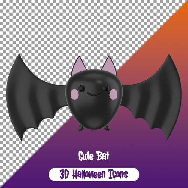 Eine schöne schwarze Fledermaus fliegt für Halloween Dekoration 3D PNG Halloween Icon Isolated PSD