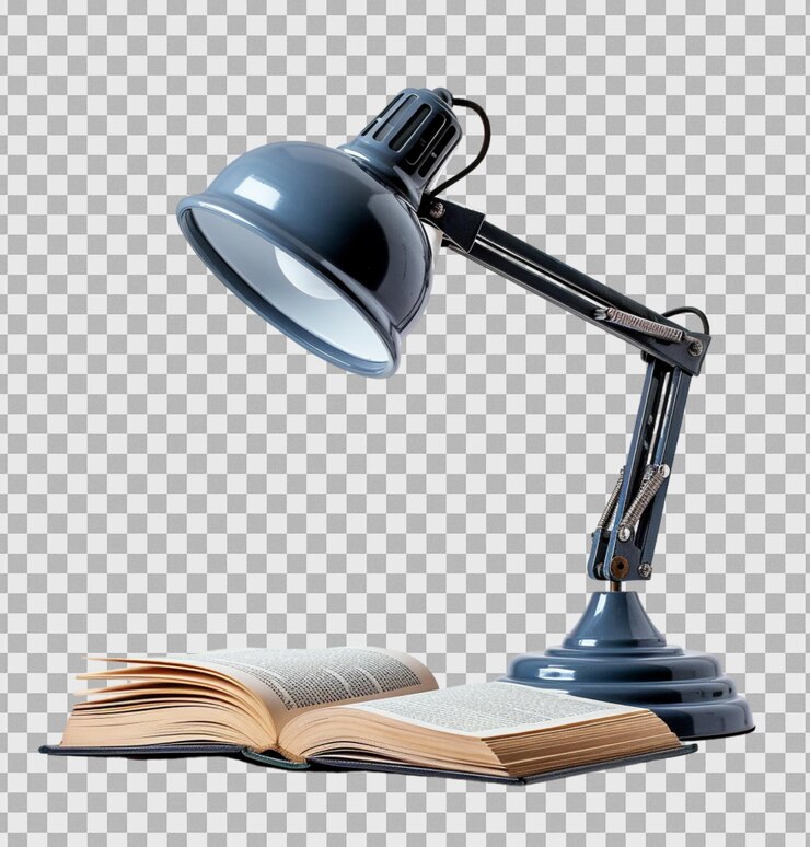 PSD eine schreibtischlampe mit einem buch darauf und einem buch darauf auf einem isolierten transparenten hintergrund