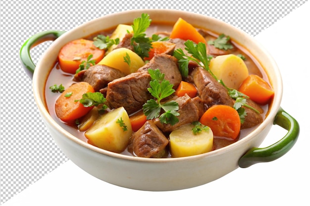 eine Schüssel mit Fleisch, Karotten und Sellerie