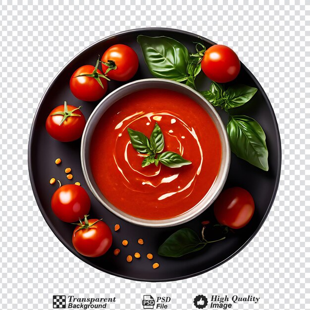 PSD eine schüssel mit tomatensuppe, die oben auf einem durchsichtigen hintergrund isoliert ist