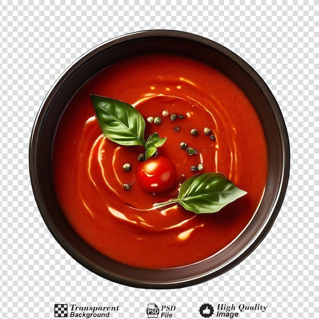 PSD eine schüssel mit tomatensuppe, die oben auf einem durchsichtigen hintergrund isoliert ist