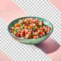 PSD eine schüssel salsa mit tomaten, pfeffer, zwiebeln und koriander auf einer durchsichtigen