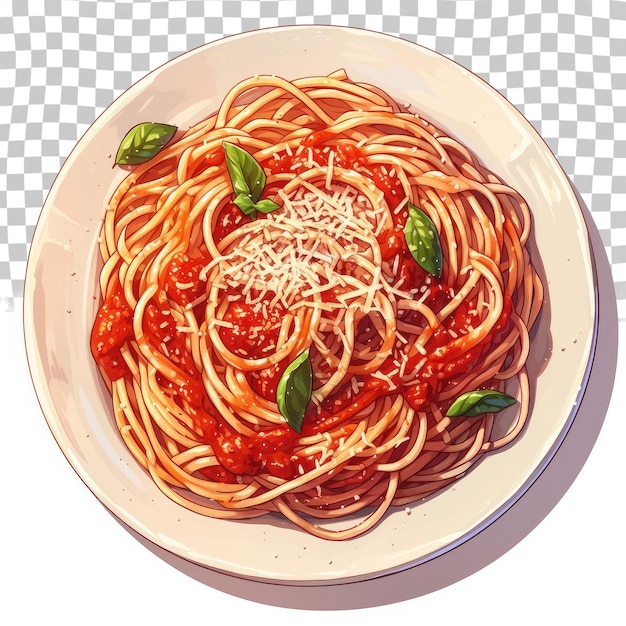 PSD eine schüssel spaghetti mit tomatensauce und basilikum