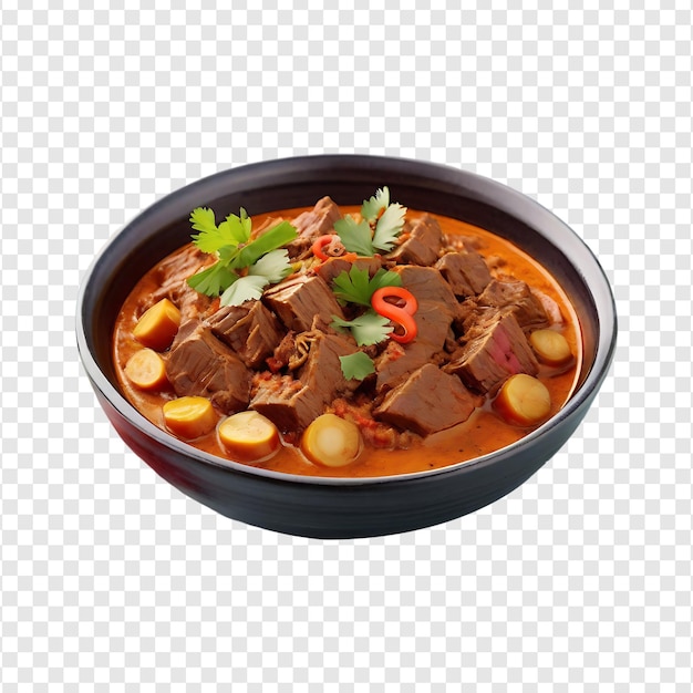 Eine Schüssel Spicy Beef Curry Beef Vindaloo isoliert auf einem transparenten Hintergrund durch KI-Generative