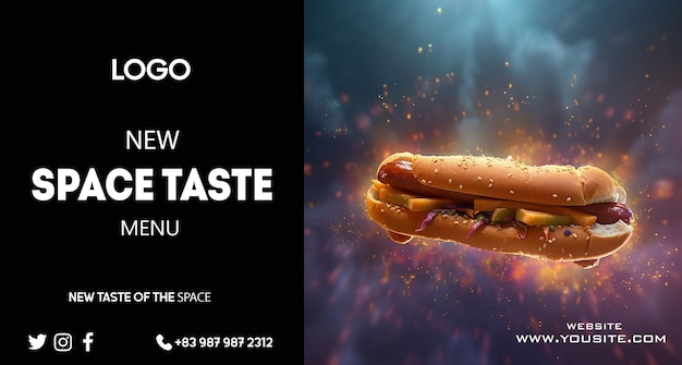 Eine Schwarz-Weiß-Werbung für einen Hot Dog mit der Aufschrift „The Space“.