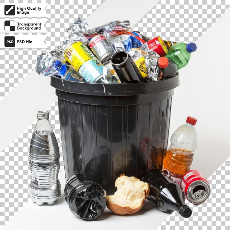 PSD eine schwarze mülltonne mit einer flasche soda und einer flosche soda