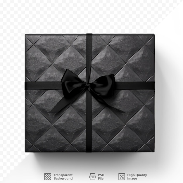 Eine schwarze schachtel mit einer schleife darauf, auf der „geschenktag“ steht.