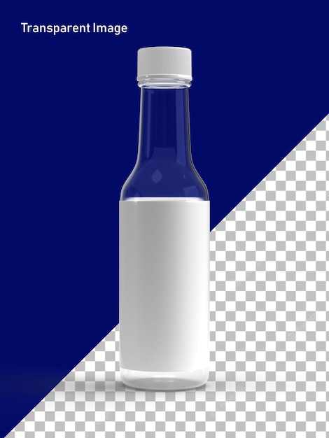 Eine Soßenflasche aus Glas mit weißem Etikett